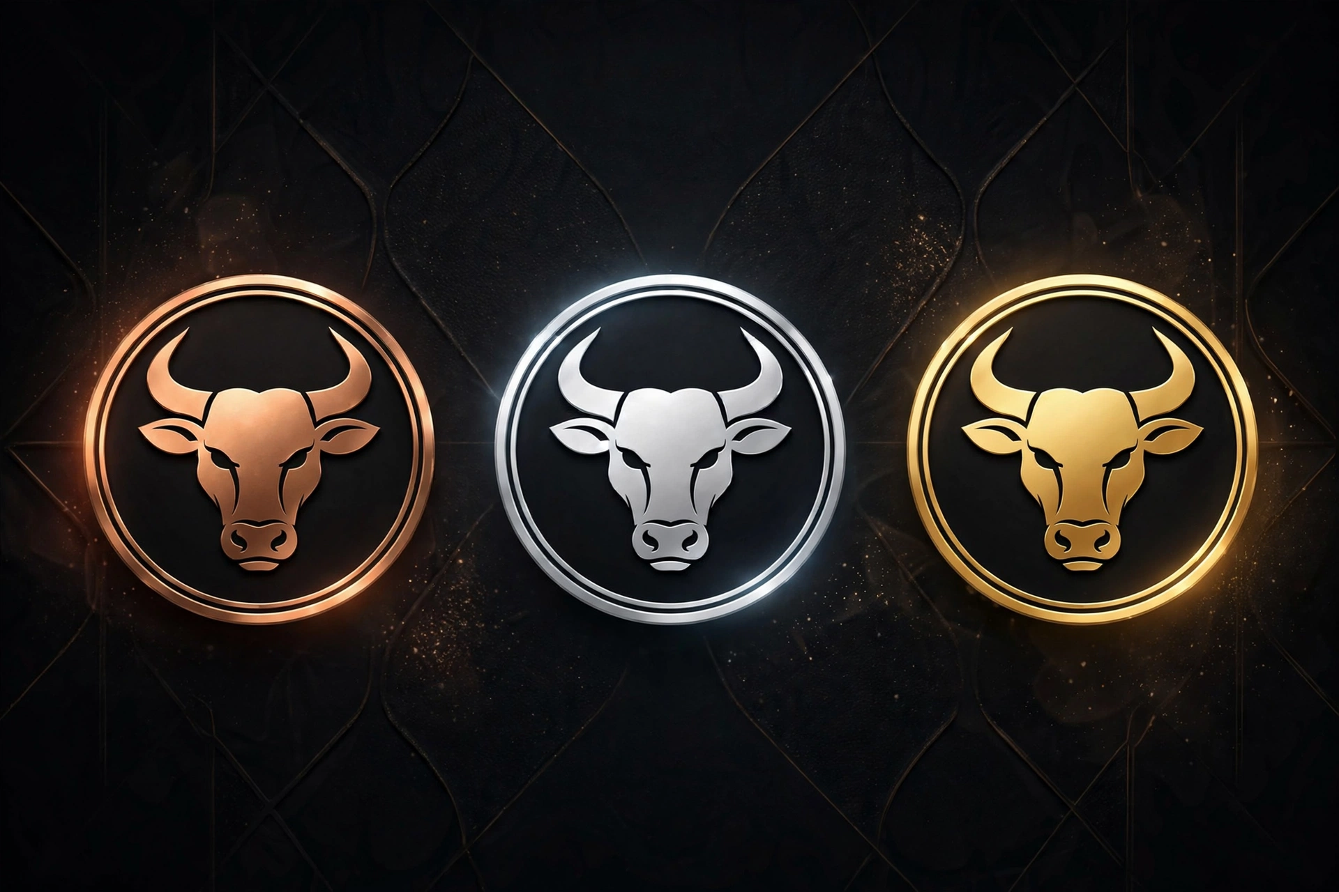 Bronze, silver and gold bull-head collector badges